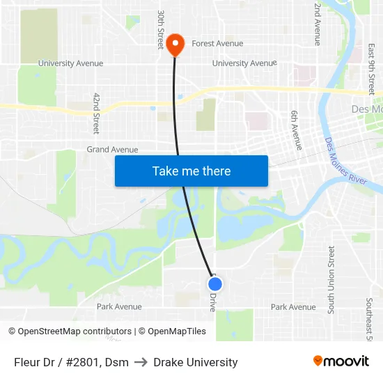 Fleur Dr / #2801, Dsm to Drake University map