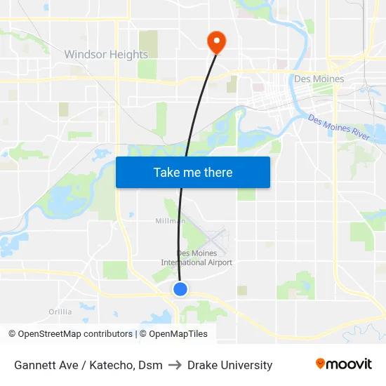 Gannett Ave / Katecho, Dsm to Drake University map