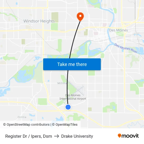 Register Dr / Ipers, Dsm to Drake University map