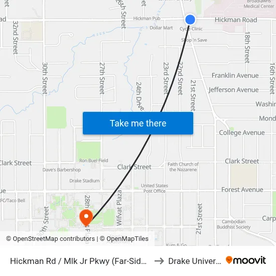 Hickman Rd / Mlk Jr Pkwy (Far-Side), Dsm to Drake University map