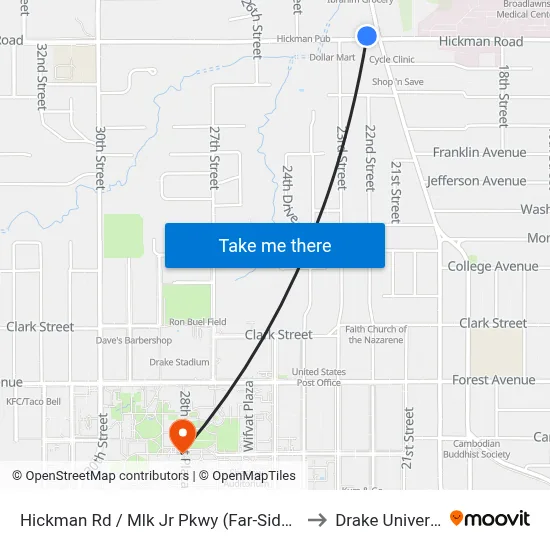 Hickman Rd / Mlk Jr Pkwy (Far-Side), Dsm to Drake University map