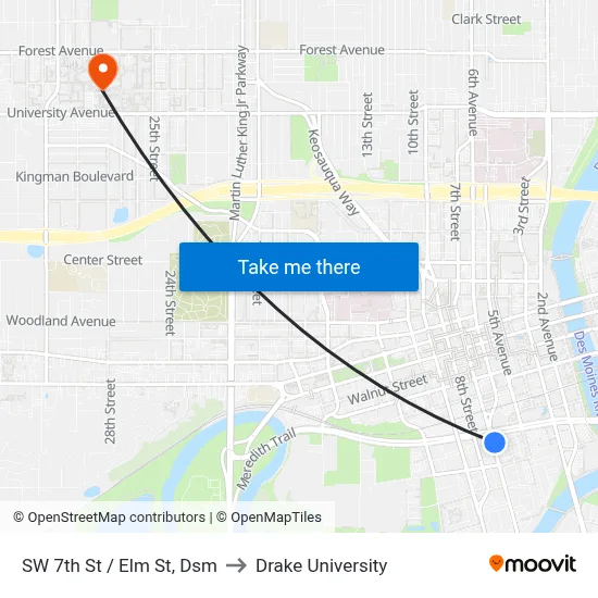 SW 7th St / Elm St, Dsm to Drake University map