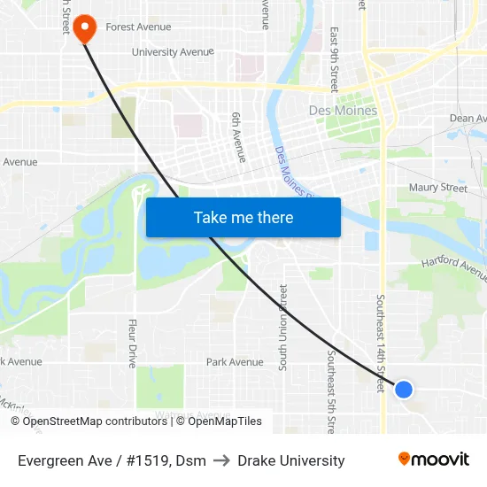 Evergreen Ave / #1519, Dsm to Drake University map