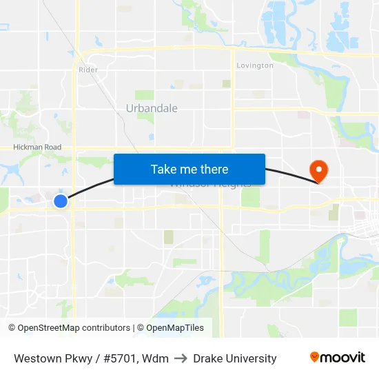 Westown Pkwy / #5701, Wdm to Drake University map