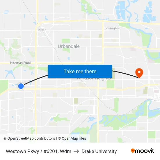 Westown Pkwy / #6201, Wdm to Drake University map