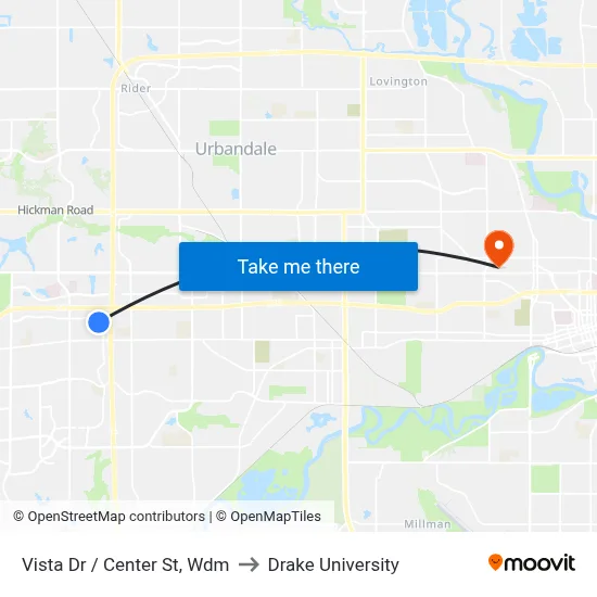 Vista Dr / Center St, Wdm to Drake University map