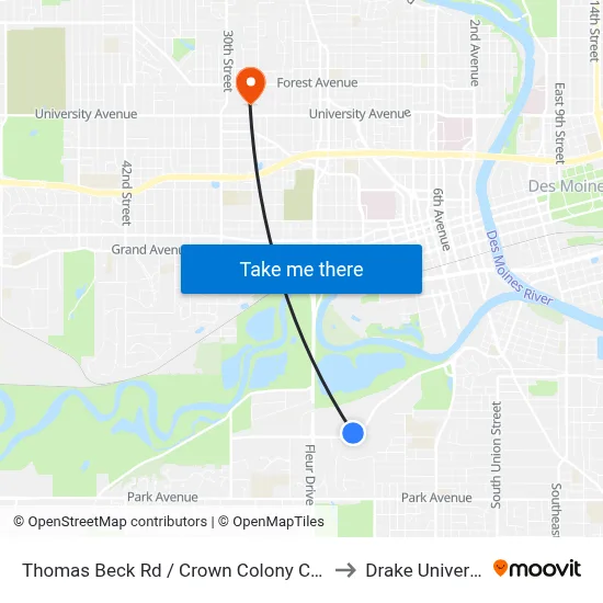 Thomas Beck Rd / Crown Colony Ct, Dsm to Drake University map