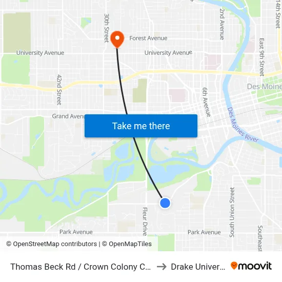 Thomas Beck Rd / Crown Colony Ct, Dsm to Drake University map