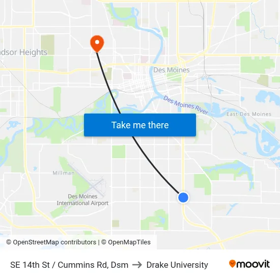 SE 14th St / Cummins Rd, Dsm to Drake University map