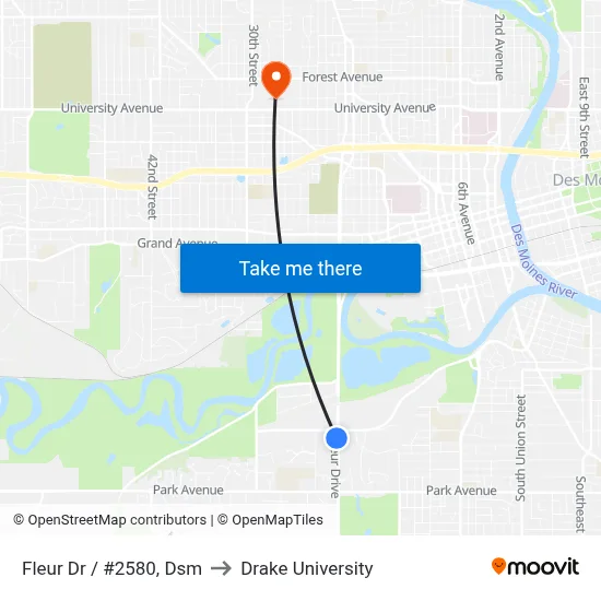 Fleur Dr / #2580, Dsm to Drake University map