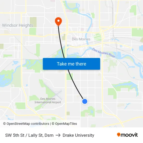 SW 5th St / Lally St, Dsm to Drake University map