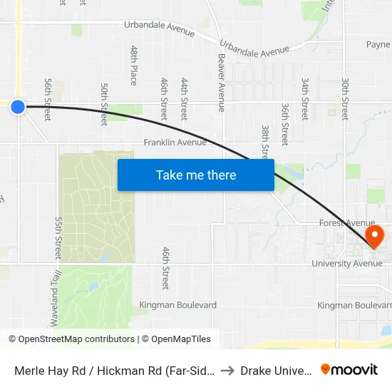 Merle Hay Rd / Hickman Rd (Far-Side), Dsm to Drake University map