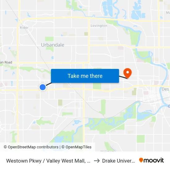 Westown Pkwy / Valley West Mall, Wdm to Drake University map