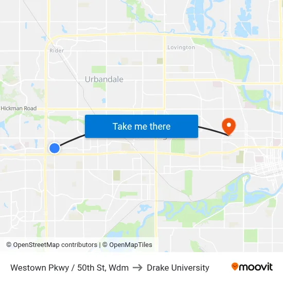 Westown Pkwy / 50th St, Wdm to Drake University map