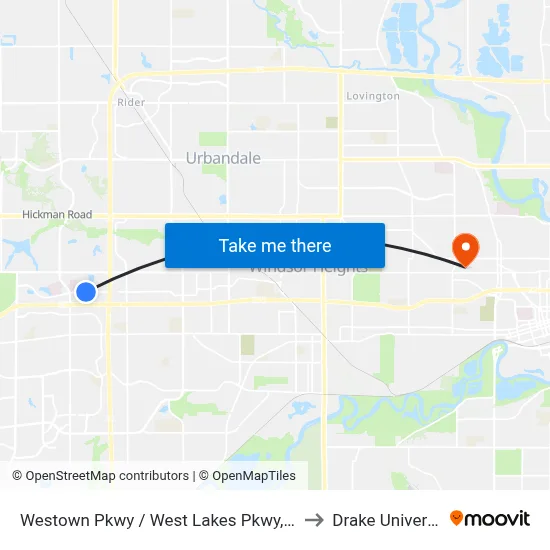 Westown Pkwy / West Lakes Pkwy, Wdm to Drake University map