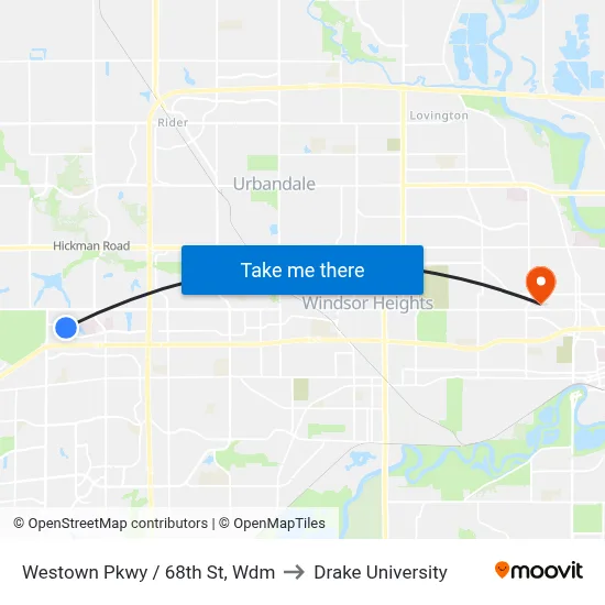 Westown Pkwy / 68th St, Wdm to Drake University map