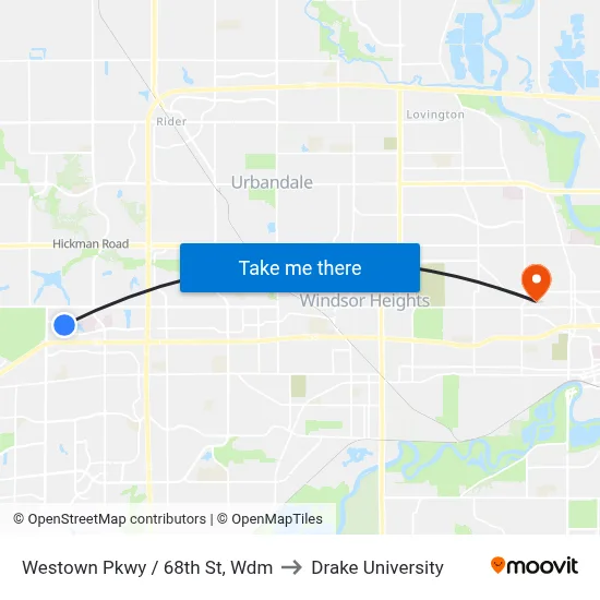 Westown Pkwy / 68th St, Wdm to Drake University map