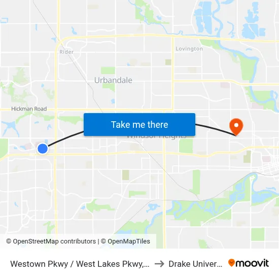 Westown Pkwy / West Lakes Pkwy, Wdm to Drake University map