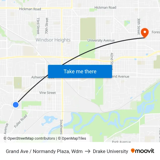 Grand Ave / Normandy Plaza, Wdm to Drake University map