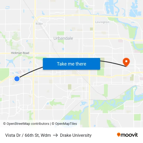 Vista Dr / 66th St, Wdm to Drake University map