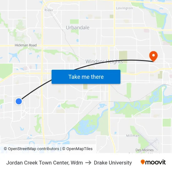 Jordan Creek Town Center, Wdm to Drake University map
