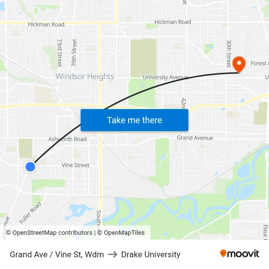 Grand Ave / Vine St, Wdm to Drake University map