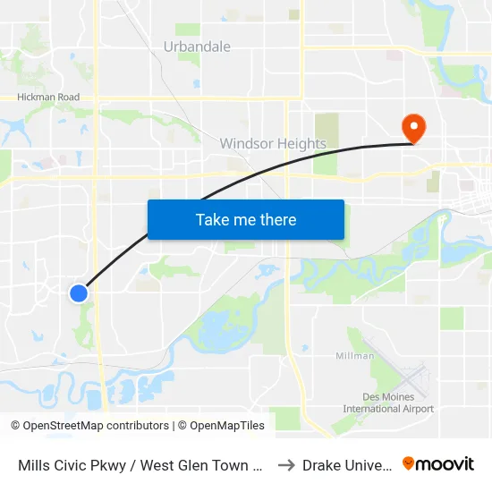 Mills Civic Pkwy / West Glen Town Ctr, Wdm to Drake University map