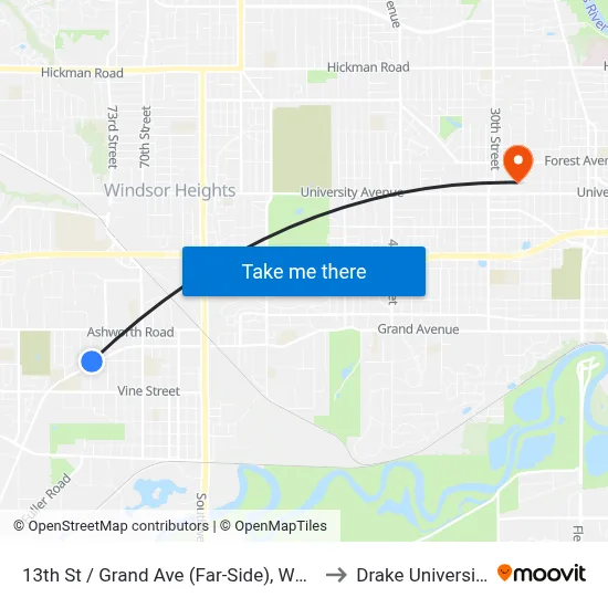 13th St / Grand Ave (Far-Side), Wdm to Drake University map