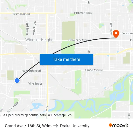 Grand Ave / 16th St, Wdm to Drake University map