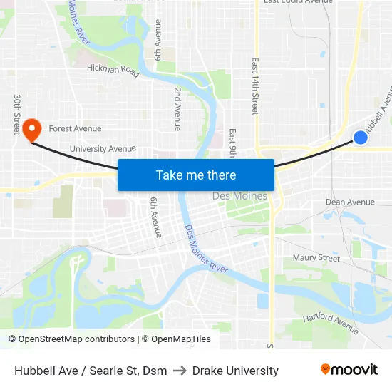 Hubbell Ave / Searle St, Dsm to Drake University map