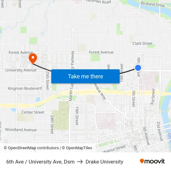 6th Ave / University Ave, Dsm to Drake University map
