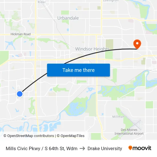 Mills Civic Pkwy / S 64th St, Wdm to Drake University map
