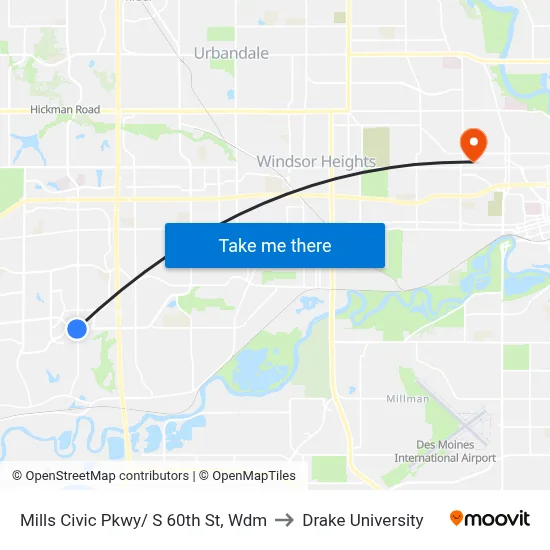 Mills Civic Pkwy/ S 60th St, Wdm to Drake University map