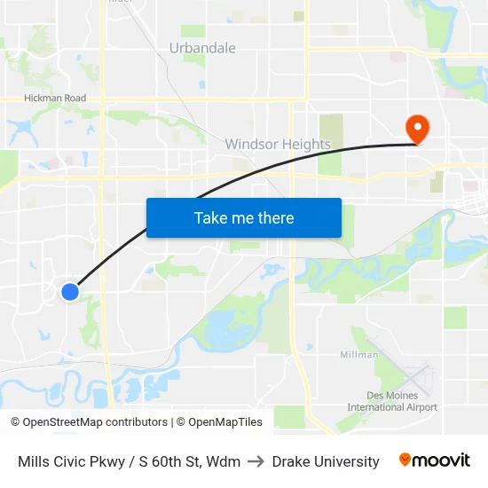Mills Civic Pkwy / S 60th St, Wdm to Drake University map