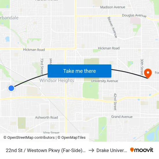 22nd St / Westown Pkwy (Far-Side), Wdm to Drake University map
