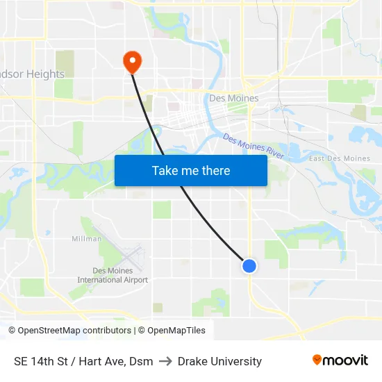 SE 14th St / Hart Ave, Dsm to Drake University map