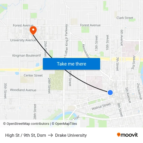 High St / 9th St, Dsm to Drake University map