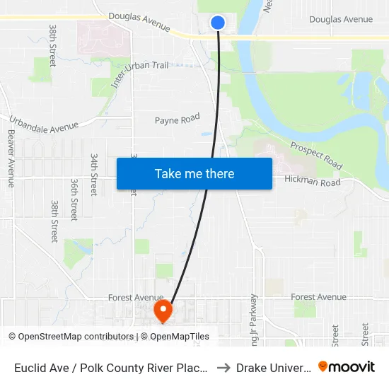 Euclid Ave / Polk County River Place, Dsm to Drake University map