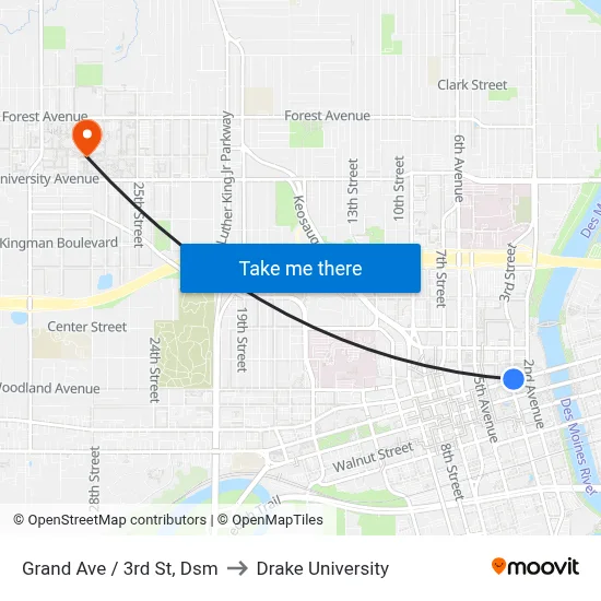 Grand Ave / 3rd St, Dsm to Drake University map