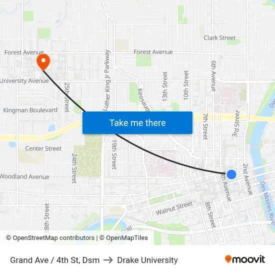 Grand Ave / 4th St, Dsm to Drake University map