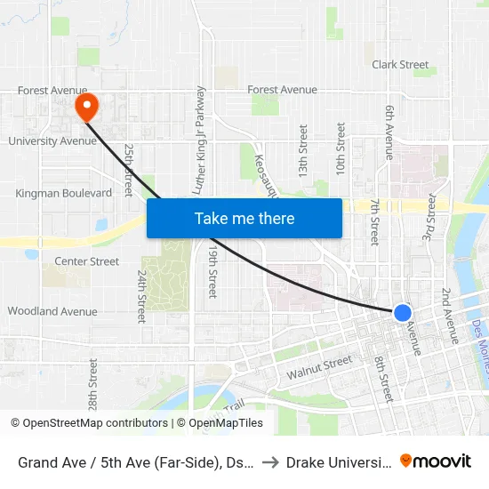 Grand Ave / 5th Ave (Far-Side), Dsm to Drake University map