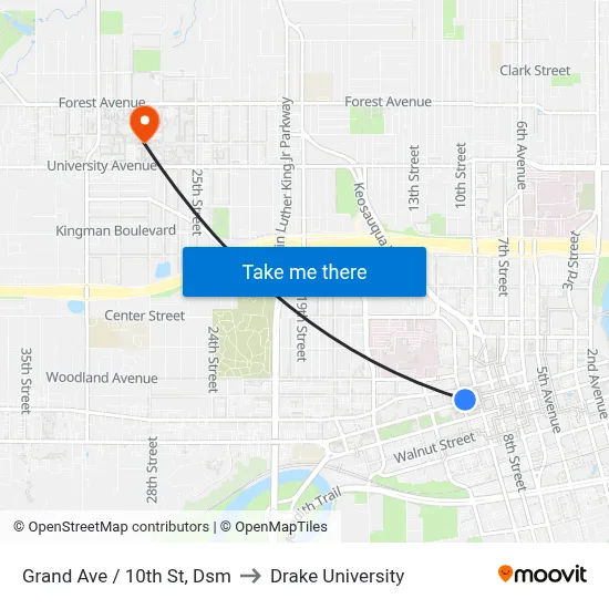 Grand Ave / 10th St, Dsm to Drake University map