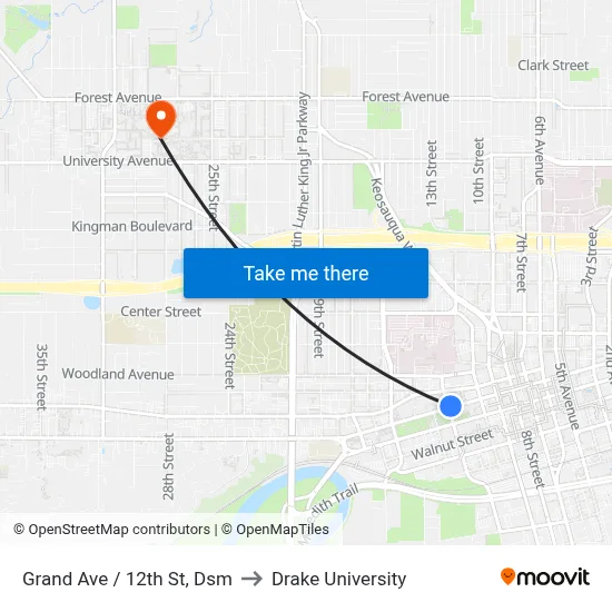 Grand Ave / 12th St, Dsm to Drake University map