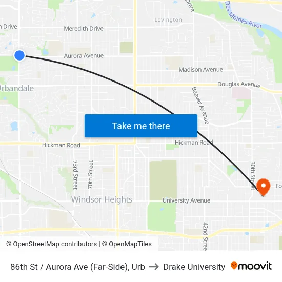 86th St / Aurora Ave (Far-Side), Urb to Drake University map