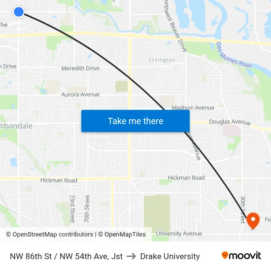 NW 86th St / NW 54th Ave, Jst to Drake University map