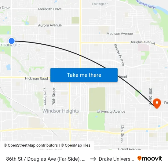 86th St / Douglas Ave (Far-Side), Urb to Drake University map