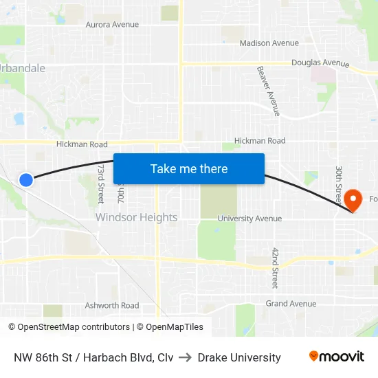 NW 86th St / Harbach Blvd, Clv to Drake University map