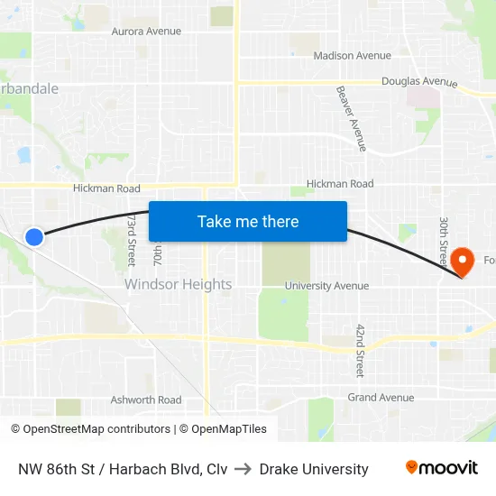 NW 86th St / Harbach Blvd, Clv to Drake University map