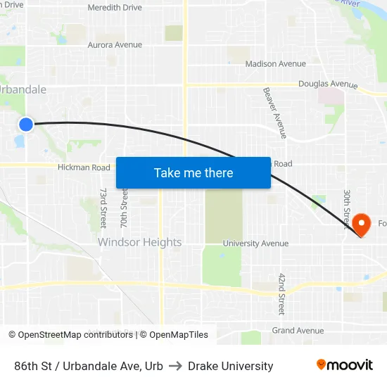 86th St / Urbandale Ave, Urb to Drake University map