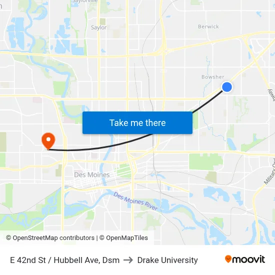 E 42nd St / Hubbell Ave, Dsm to Drake University map